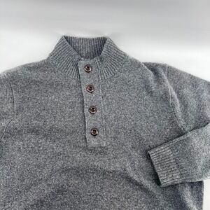 Orvis Men's Gray Mock Neck Button Up Sweater Size Large Wool Blend Preppy